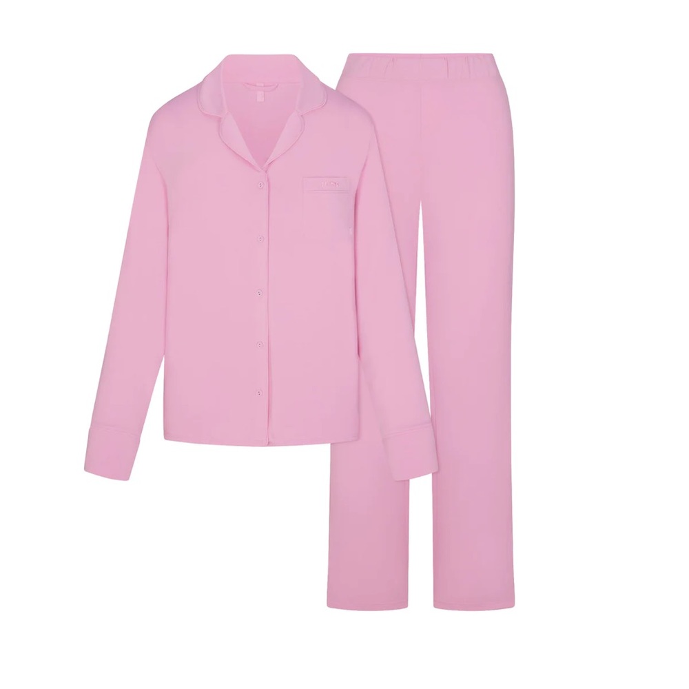 Skims Long Sleeve Button Up Sleep Set Bubble Gum Pink Valentine Collection